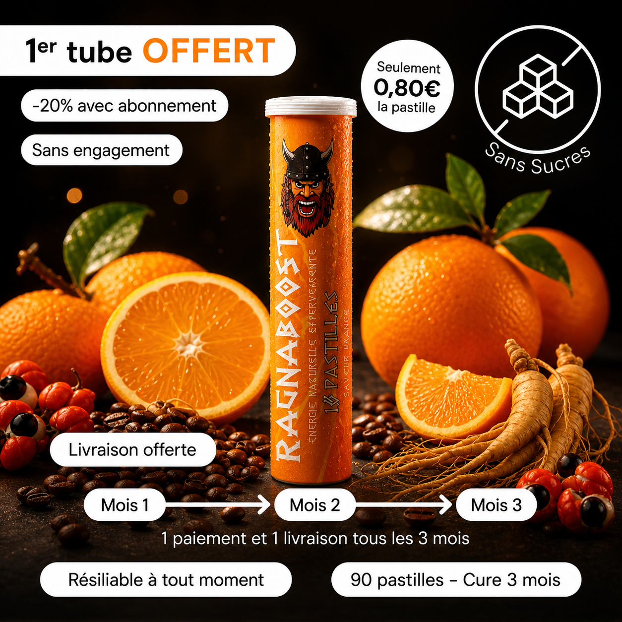 RagnaBoost Orange | Pastilles effervescentes x9 tubes