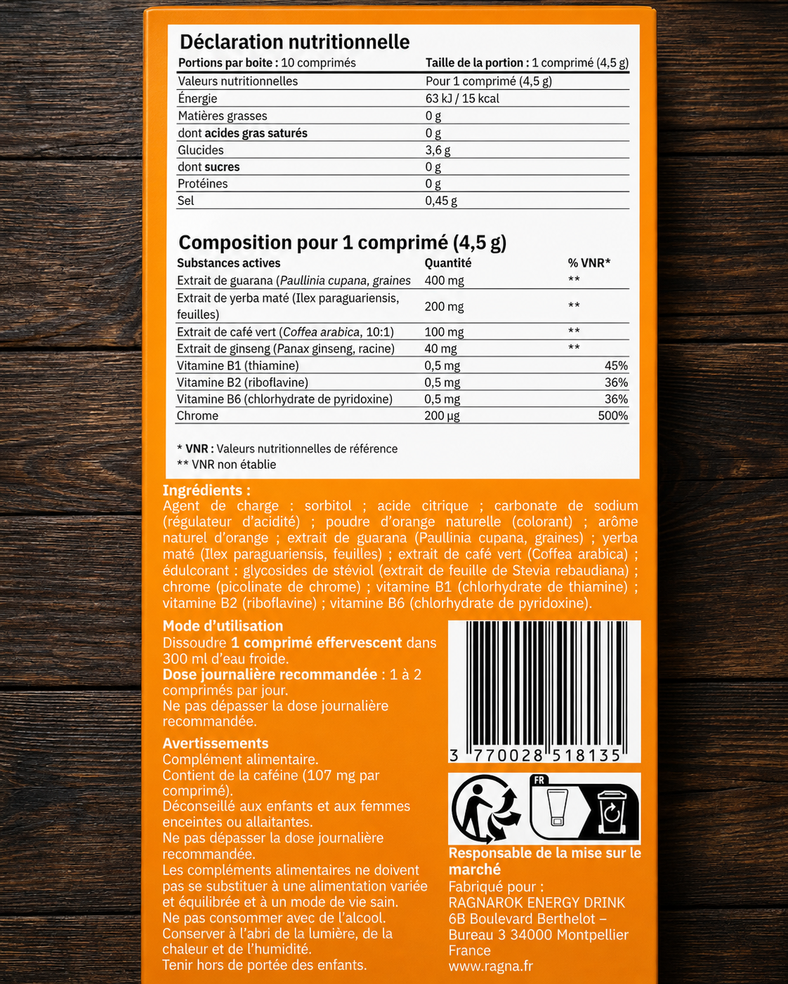 RagnaBoost Orange | Pastilles effervescentes x9 tubes