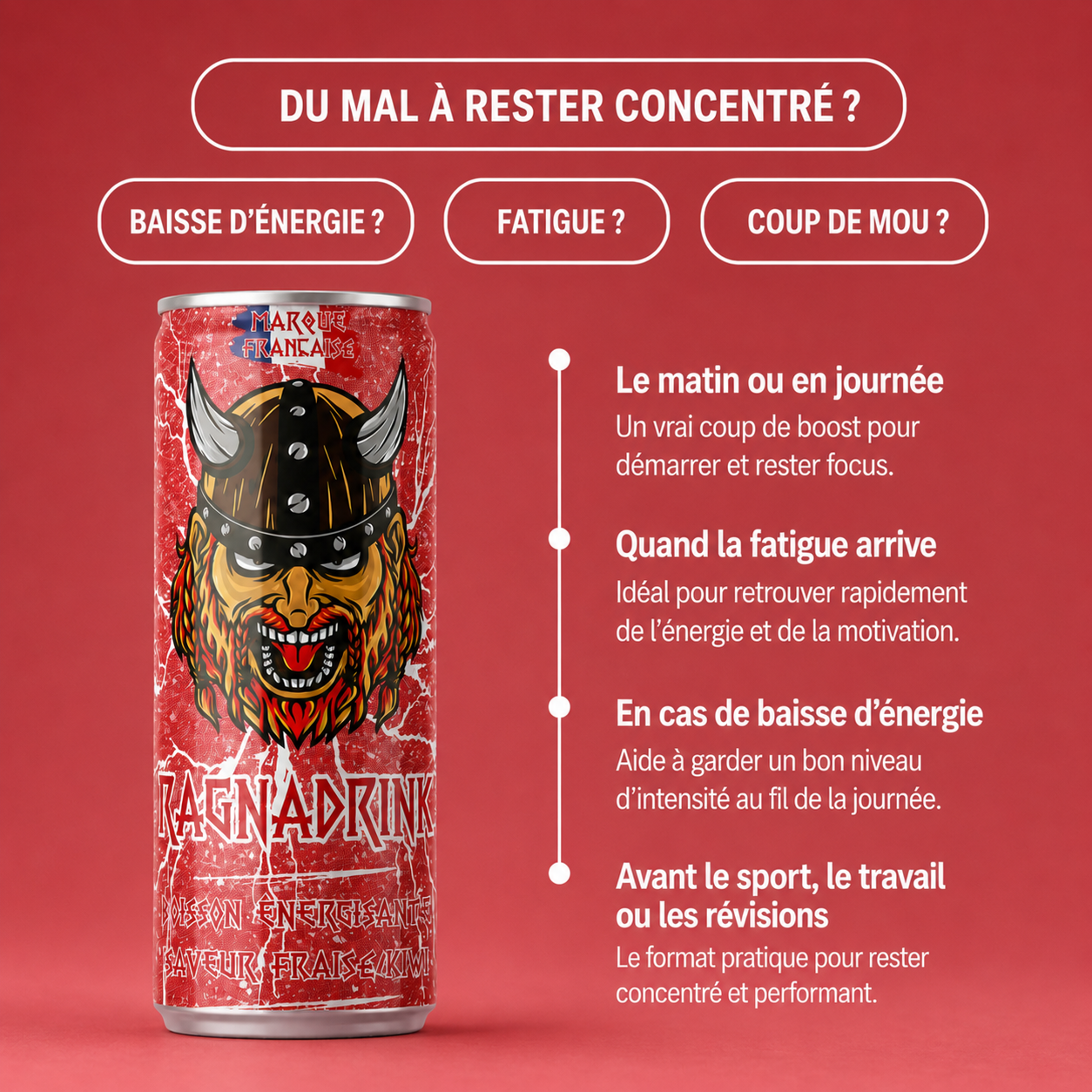 Pack 24 canettes RagnaDrink Fraise/Kiwi – Boisson énergisante française