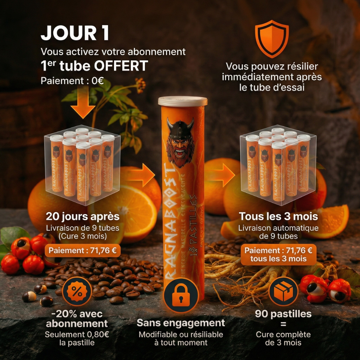 RagnaBoost Orange | Pastilles effervescentes x9 tubes