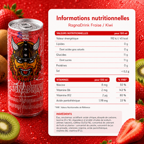 Pack 24 canettes RagnaDrink Fraise/Kiwi