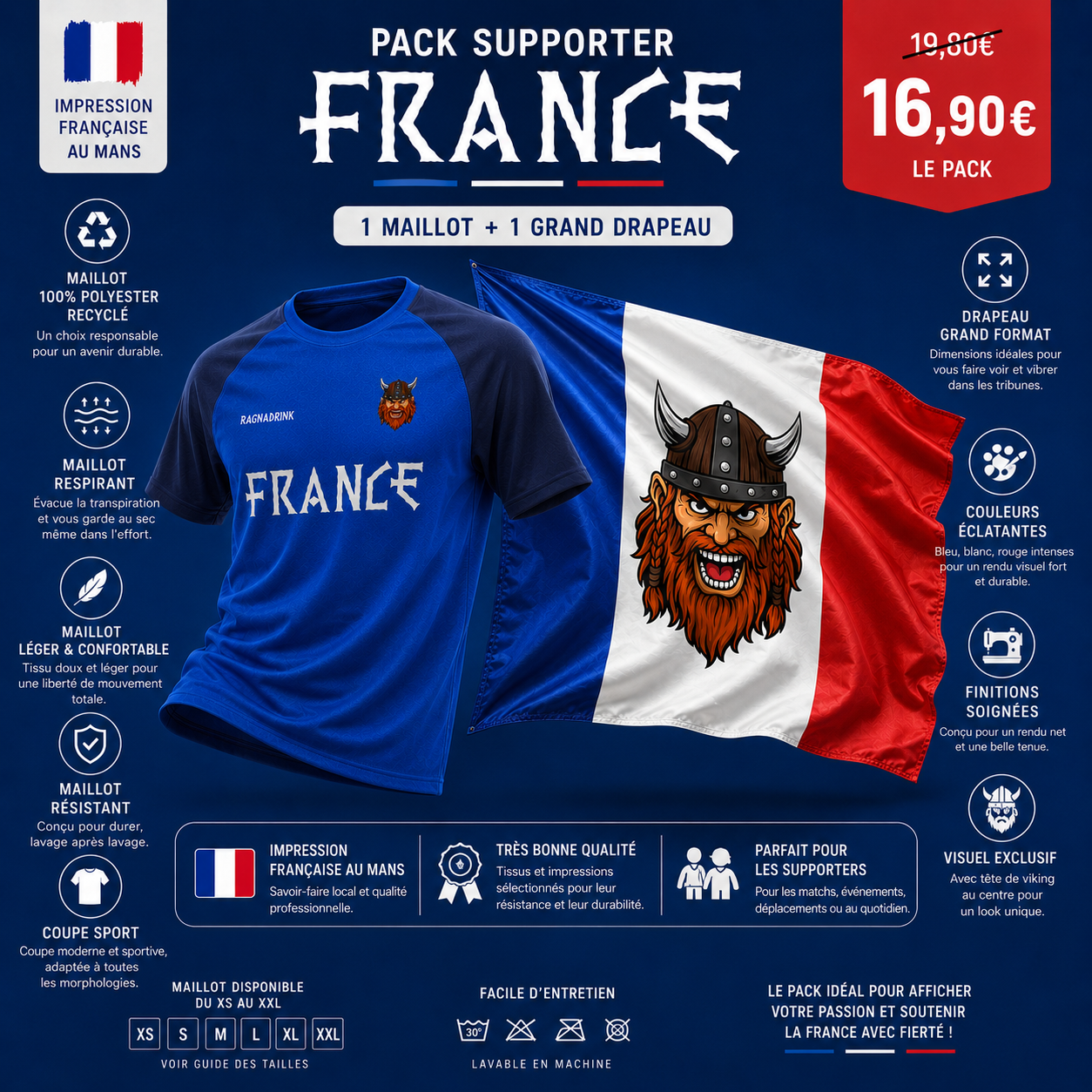 Pack Supporter France RagnaDrink : Maillot + Drapeau
