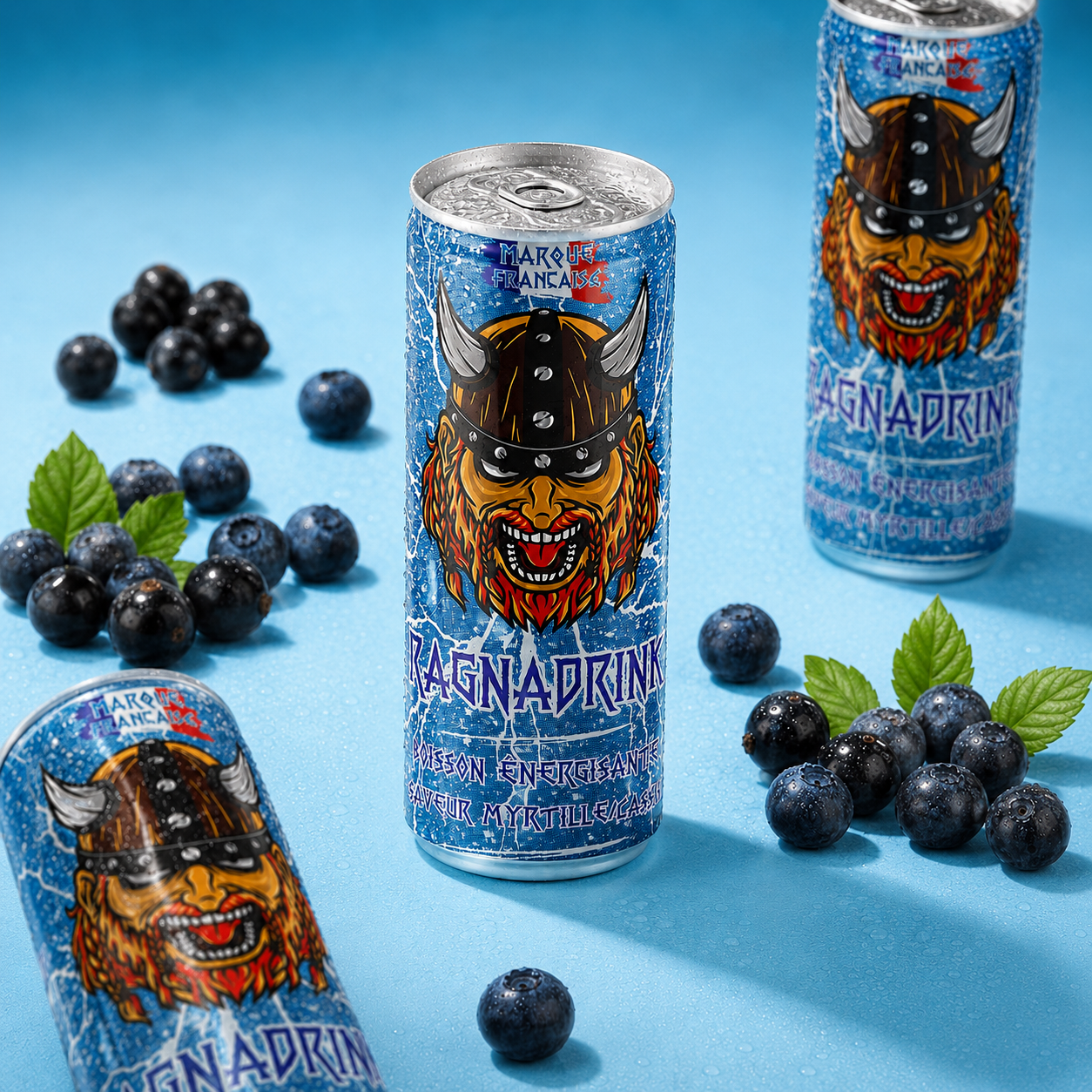 Pack 24 canettes RagnaDrink Myrtille/Cassis – Boisson énergisante française