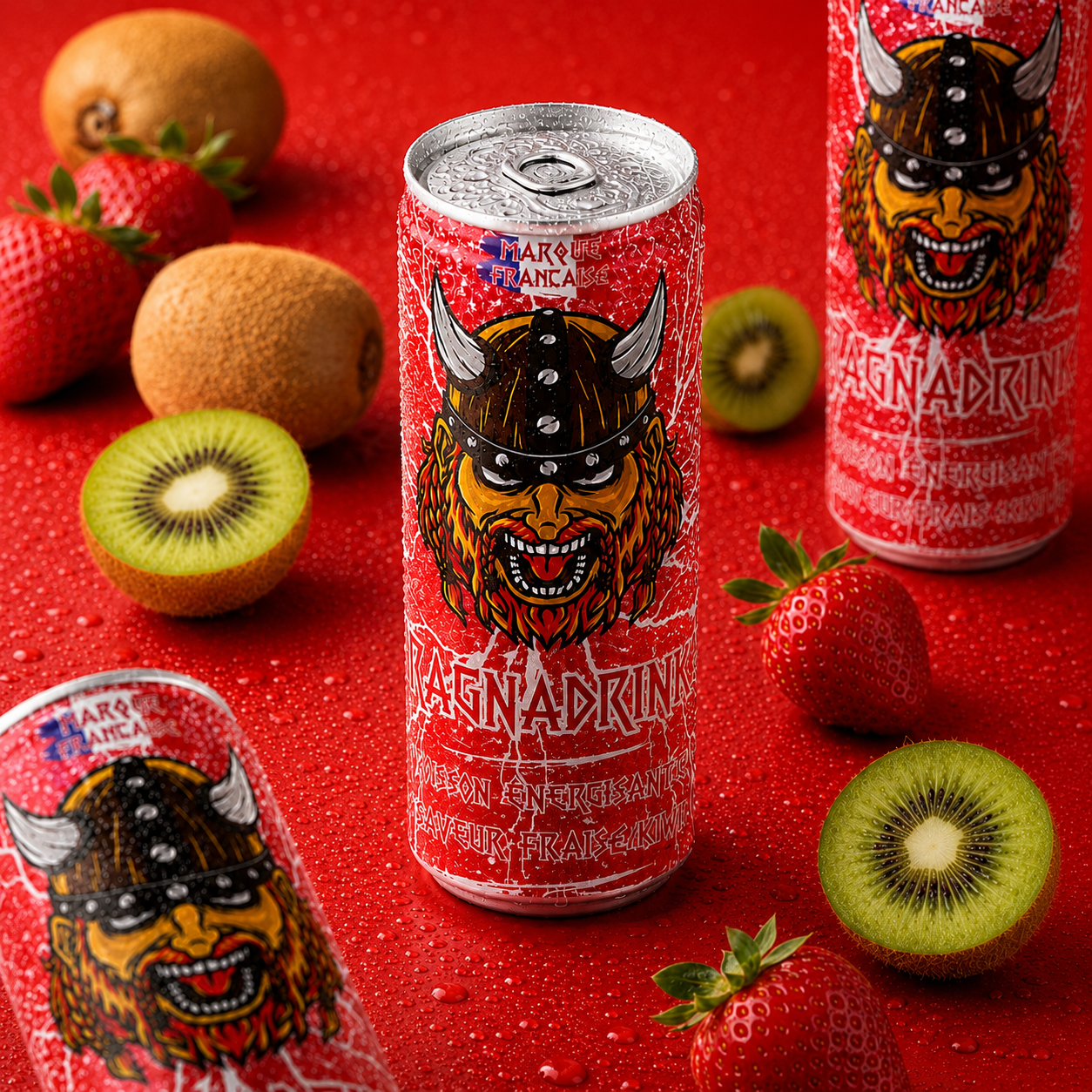 Pack 24 canettes RagnaDrink Fraise/Kiwi – Boisson énergisante française