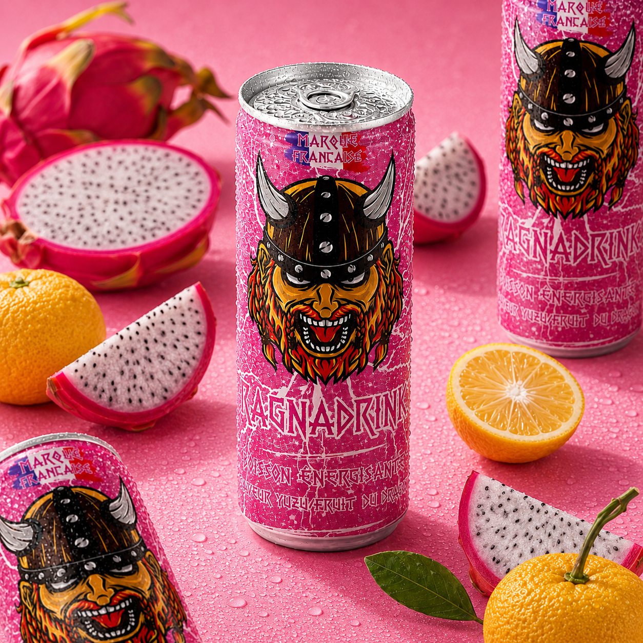 Pack 24 canettes RagnaDrink Fruit du Dragon – Boisson énergisante française