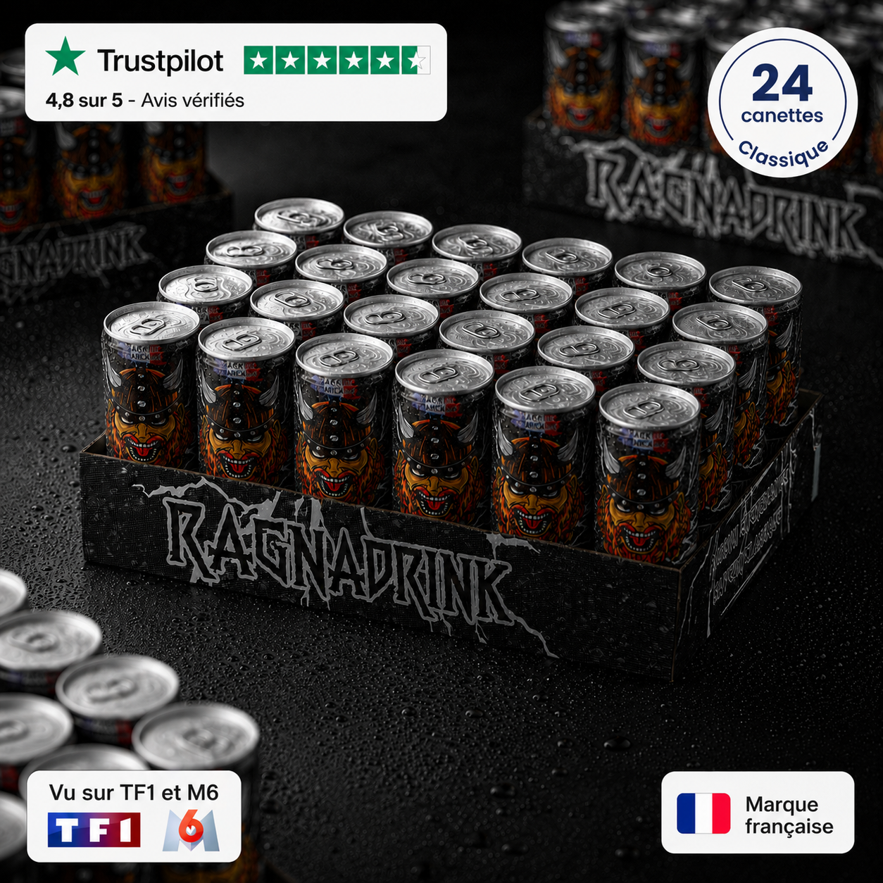 Pack 24 canettes RagnaDrink Classique – Boisson énergisante française