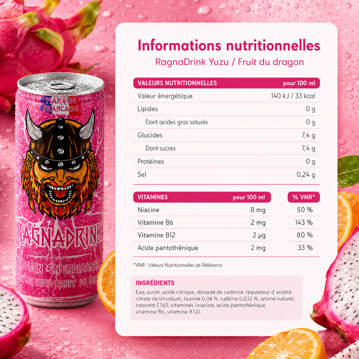 Pack 24 canettes RagnaDrink Fruit du Dragon