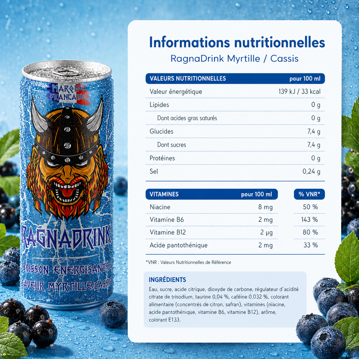 Pack 24 canettes RagnaDrink Myrtille/Cassis