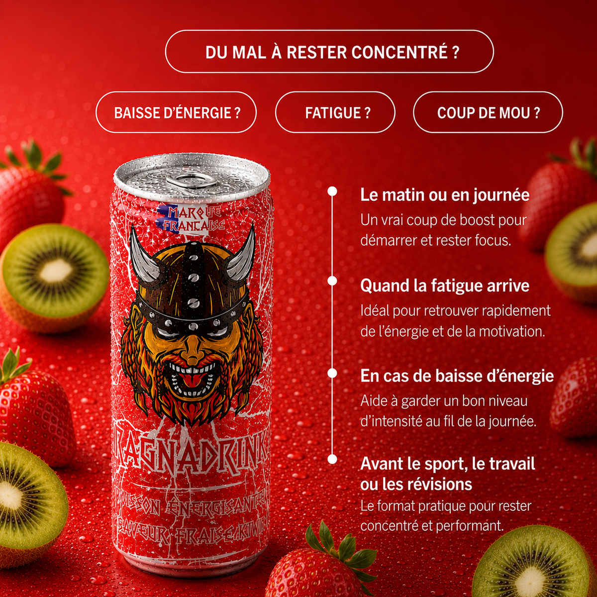 Pack 24 canettes RagnaDrink Fraise/Kiwi