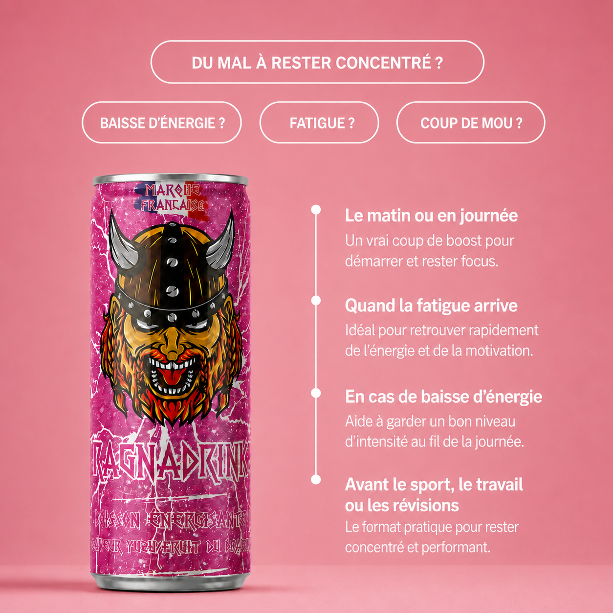 Pack 24 canettes RagnaDrink Fruit du Dragon – Boisson énergisante française