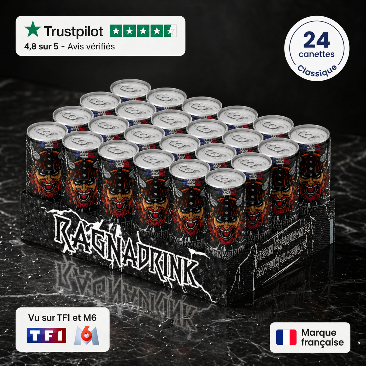 Pack 24 canettes RagnaDrink Classique – Boisson énergisante française