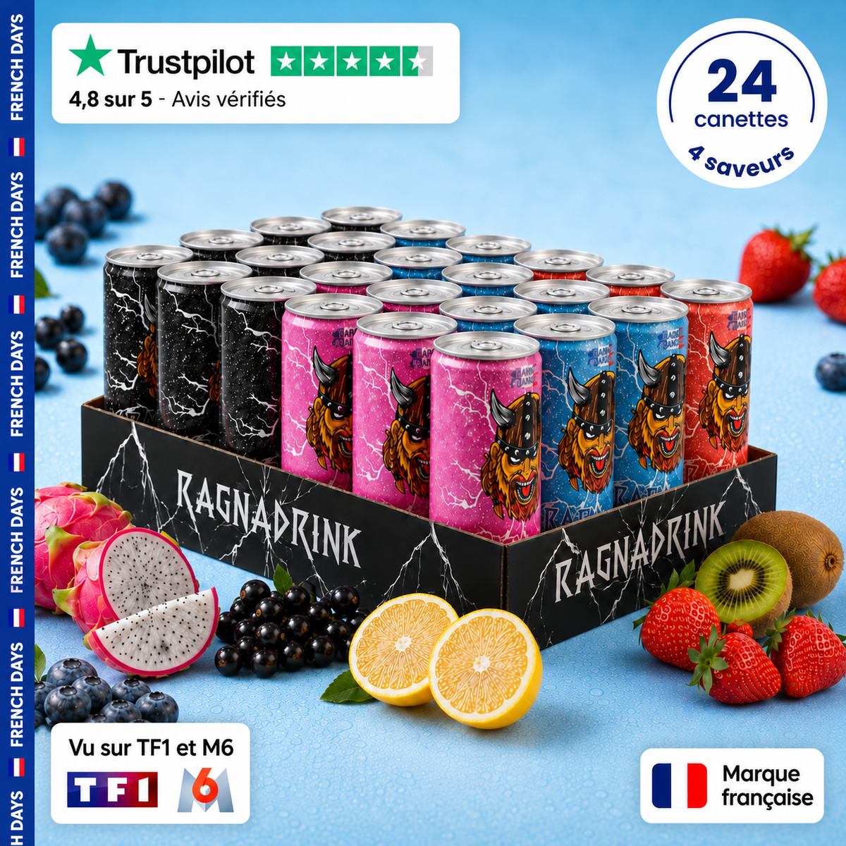 Pack Mixte RagnaDrink – 24 canettes - 4 saveurs