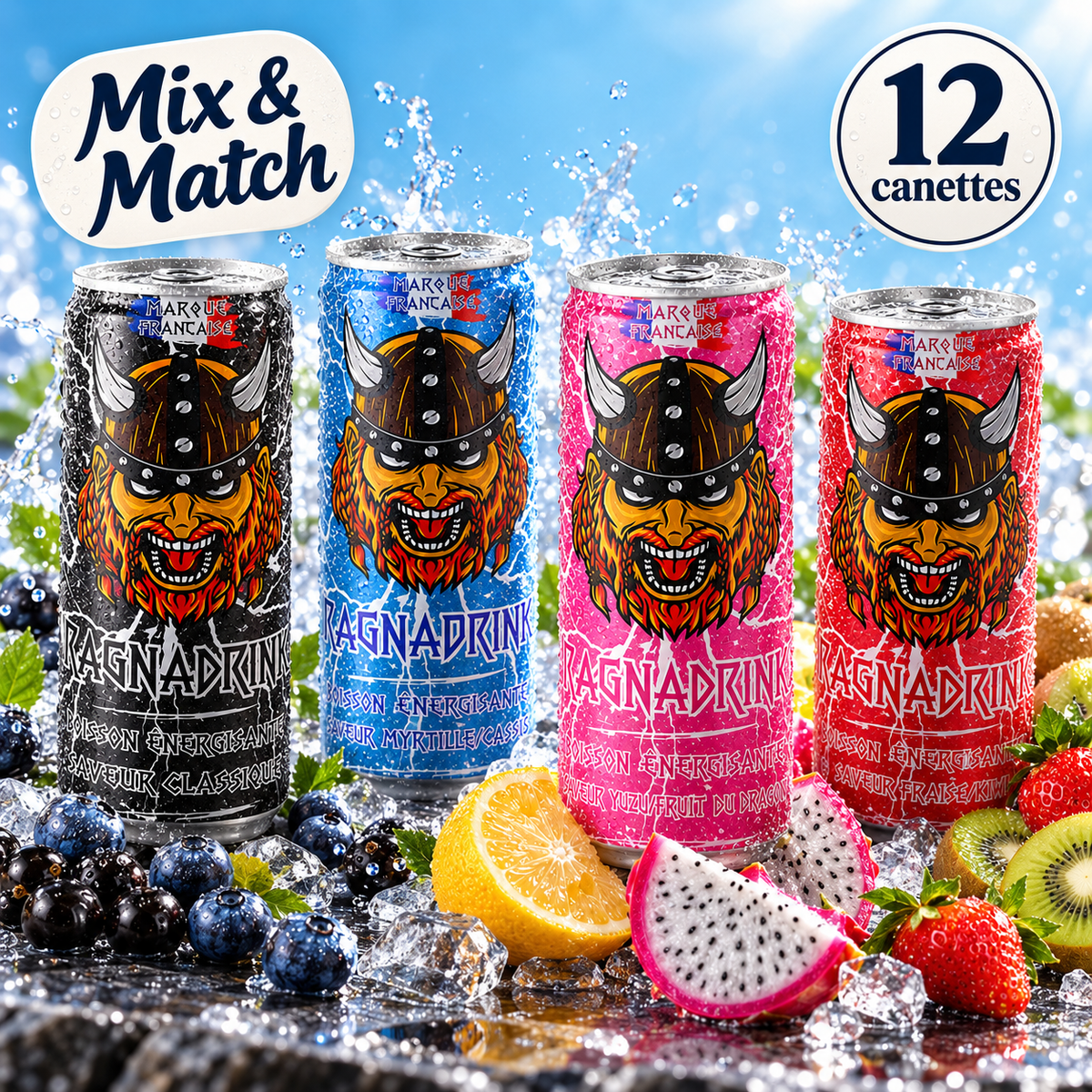 3 canettes RagnaDrink Myrtille/Cassis – 250 ml