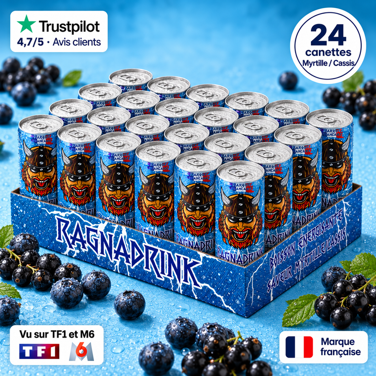 Pack 24 canettes RagnaDrink Myrtille/Cassis