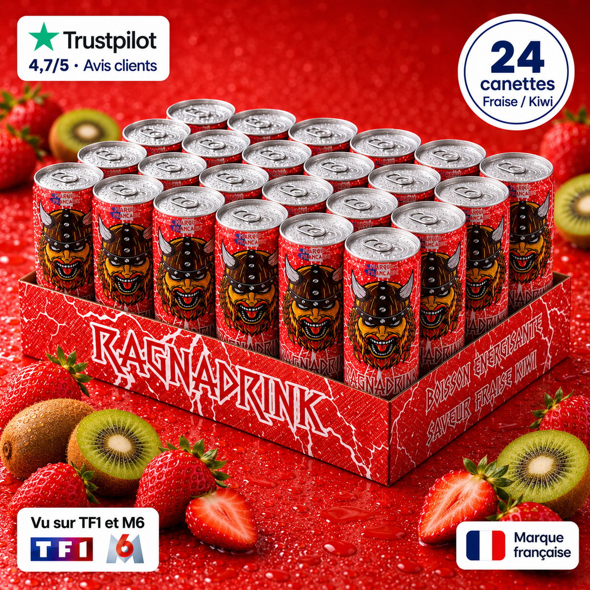 Pack 24 canettes RagnaDrink Fraise/Kiwi