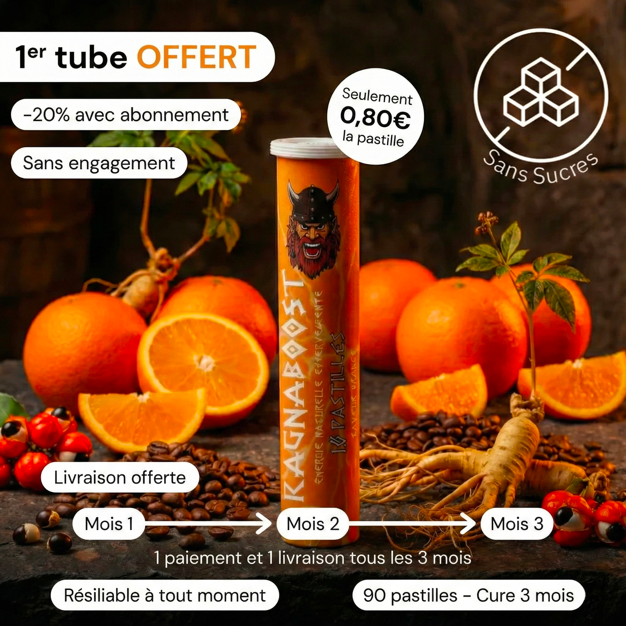 RagnaBoost Orange | Pastilles effervescentes x9 tubes