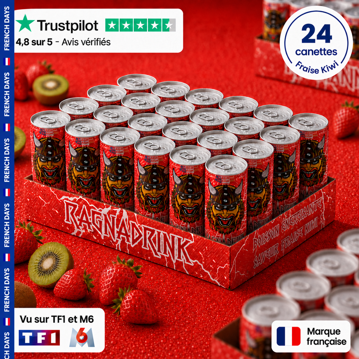 Pack 24 canettes RagnaDrink Fraise/Kiwi