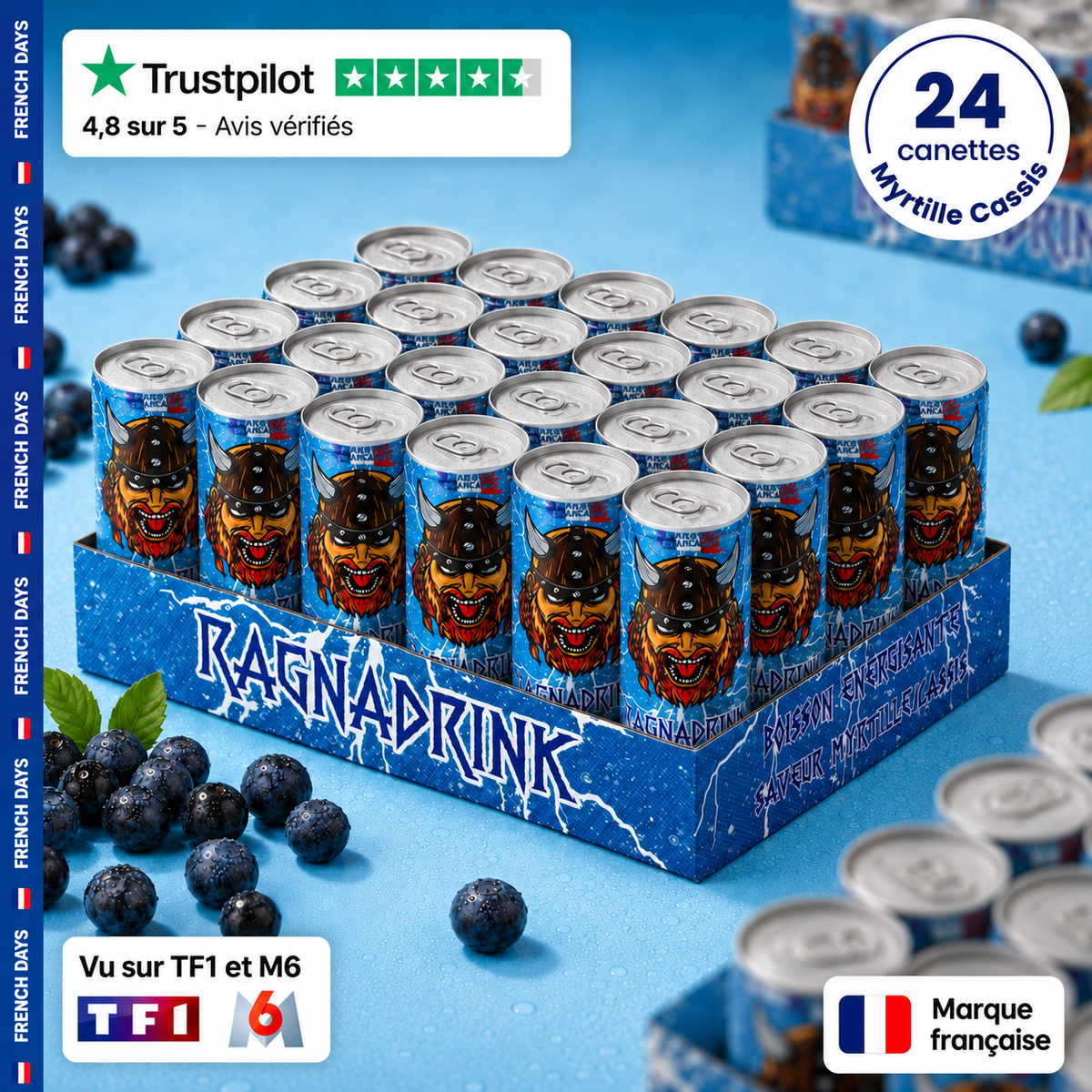Pack 24 canettes RagnaDrink Myrtille/Cassis